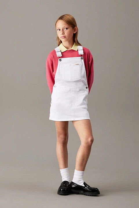 Kız Çocuk Slim Kot Salopet Elbise - Beyaz 