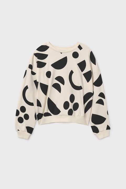 Kız Çocuk Soyut Desenli Sweatshirt - Krem/Siyah 