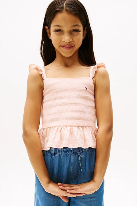 Kız Çocuk Textured Ruffle Bluz - Pembe 