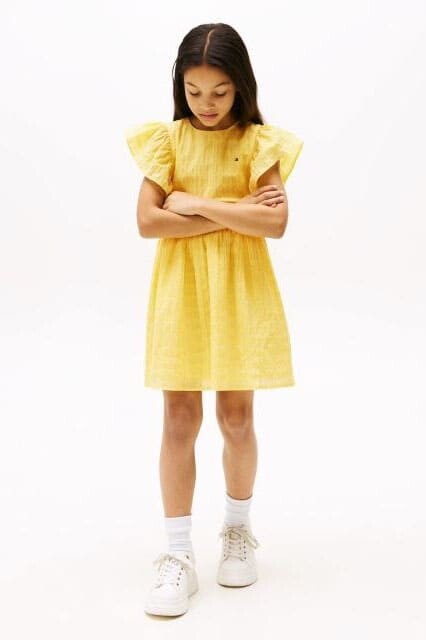 Kız Çocuk Th Dokulu Pamuklu Elbise - Sarı 