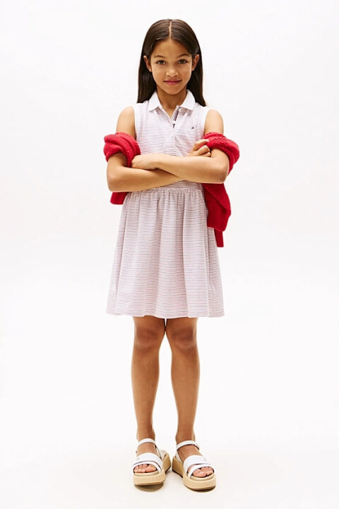 Kız Çocuk Th Kolsuz Polo Elbise - Beyaz 