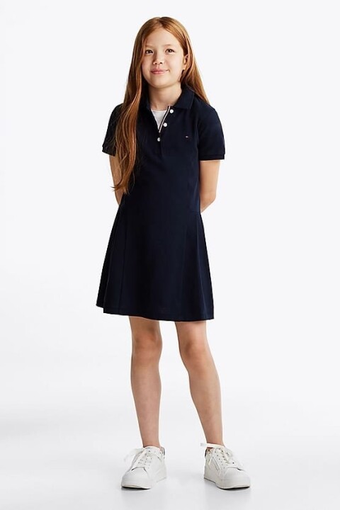 Kız Çocuk Th Pleated Polo Elbise - Lacivert 