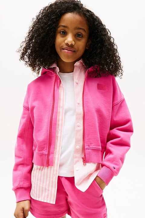 Kız Çocuk Tonal Logo Kapüşonlu Sweatshirt - Fuşya 