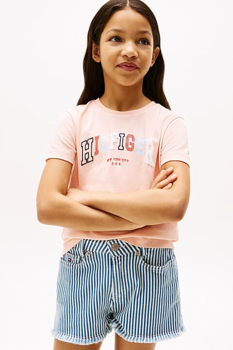 Kız Çocuk Varsity T-Shirt - Pudra 