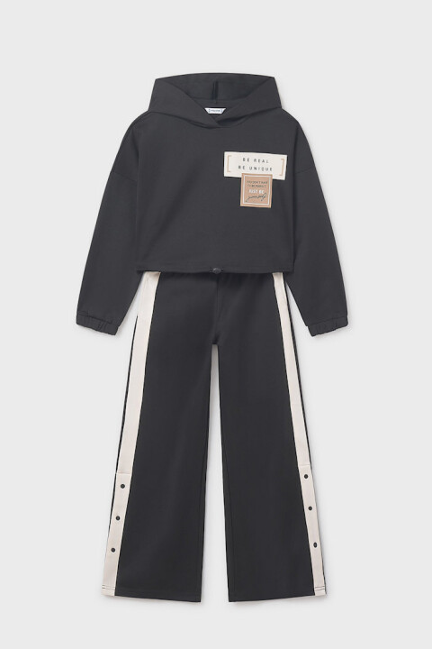 Kız Çocuk Yanları Çıtçıtlı Crop Eşofman Takımı - Siyah 