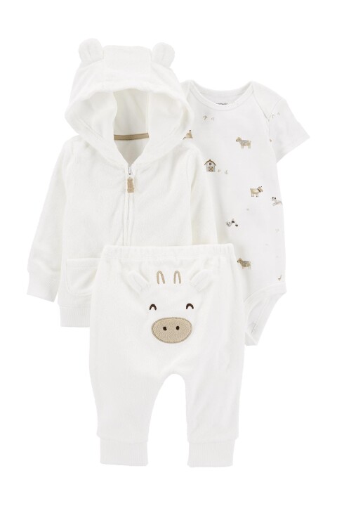 Layette Bebek 3'Lü Hırkalı Set - Beyaz 