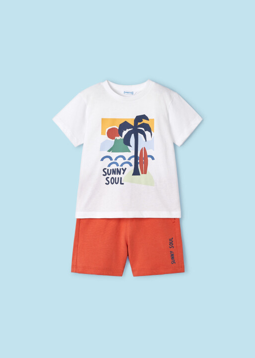 Erkek Çocuk Tişört Şort Set-Kırmızı 