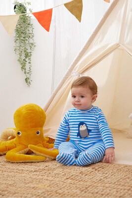 Erkek Bebek Kadife Tulum-Mavi 