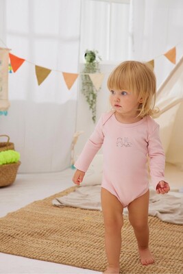 Kız Bebek 2Li Uzun Kollu Body-Pembe-Beyaz 