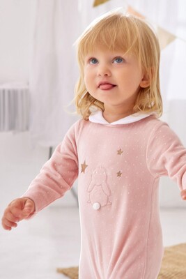 Kız Bebek Kadife Tulum-Pembe 