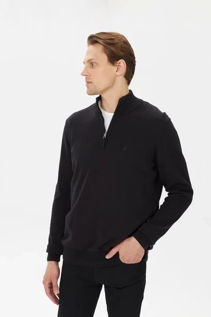 Erkek Fit Dik Yakalı Uzun Kollu Triko - Siyah 