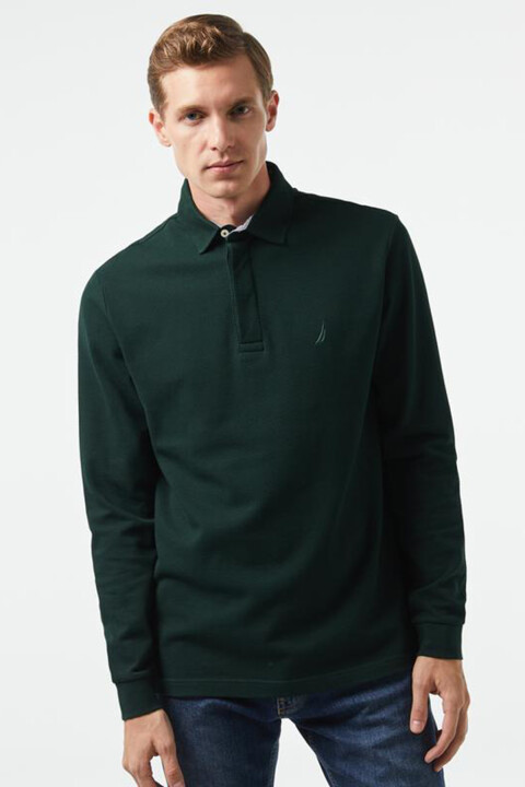 Erkek Slim Fit Uzun Kollu Polo - Yeşil 