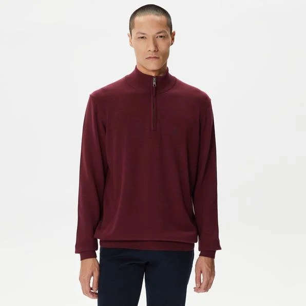 Erkek Standart Fit Dik Yakalı Uzun Kollu Triko - Bordo 