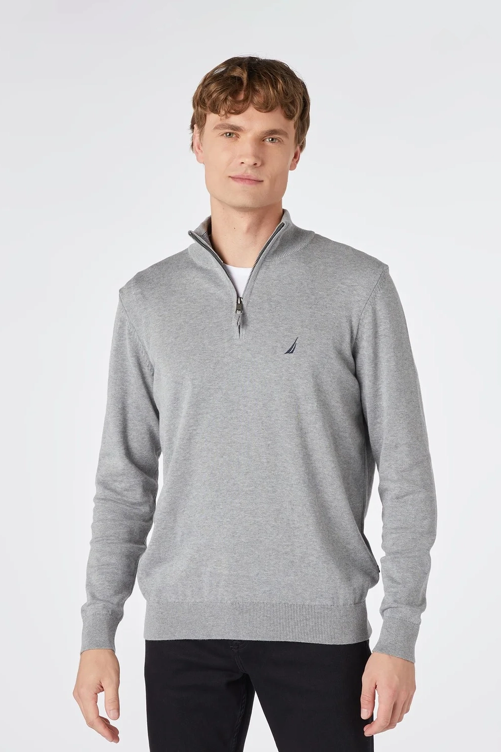 Erkek Standart Fit Dik Yakalı Uzun Kollu Triko - Gri 