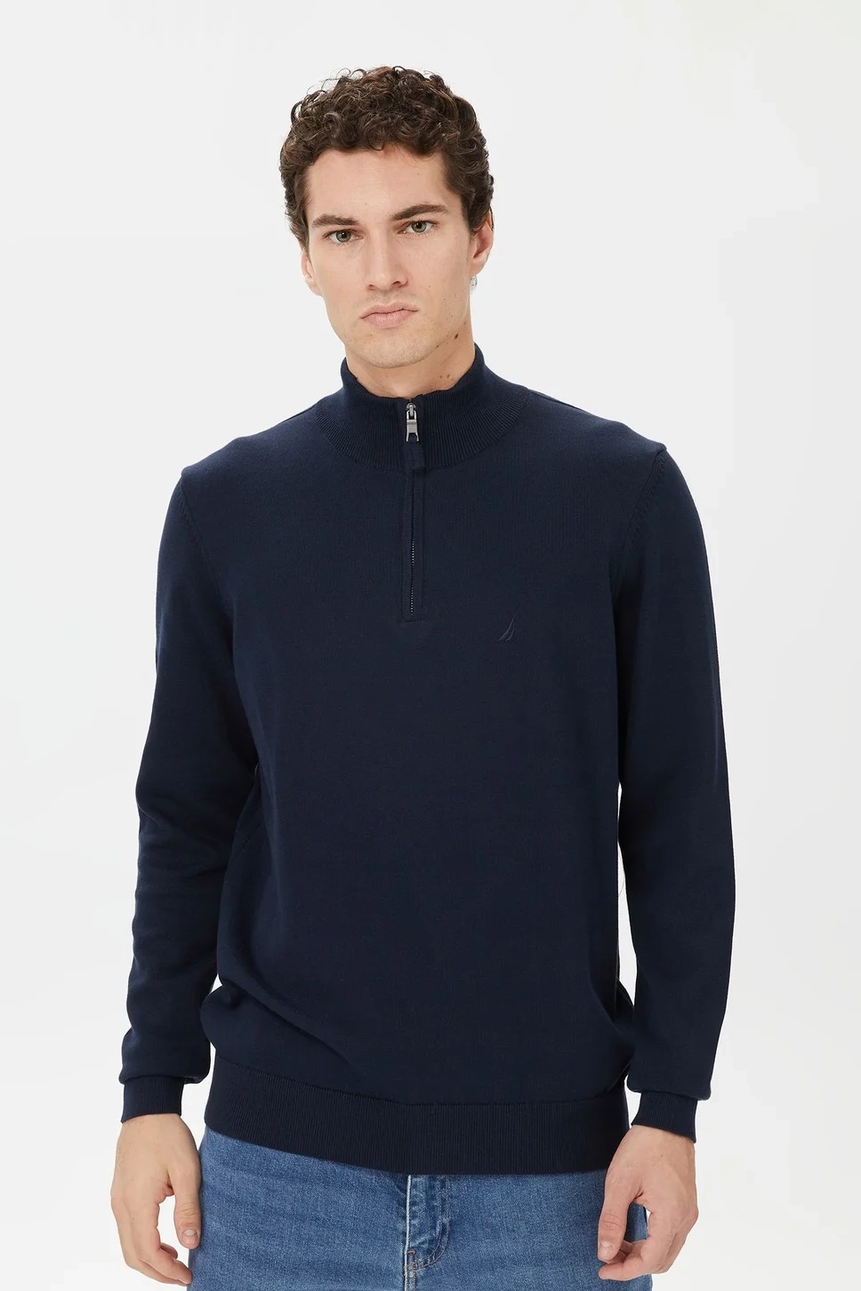 Erkek Standart Fit Dik Yakalı Uzun Kollu Triko - Lacivert 