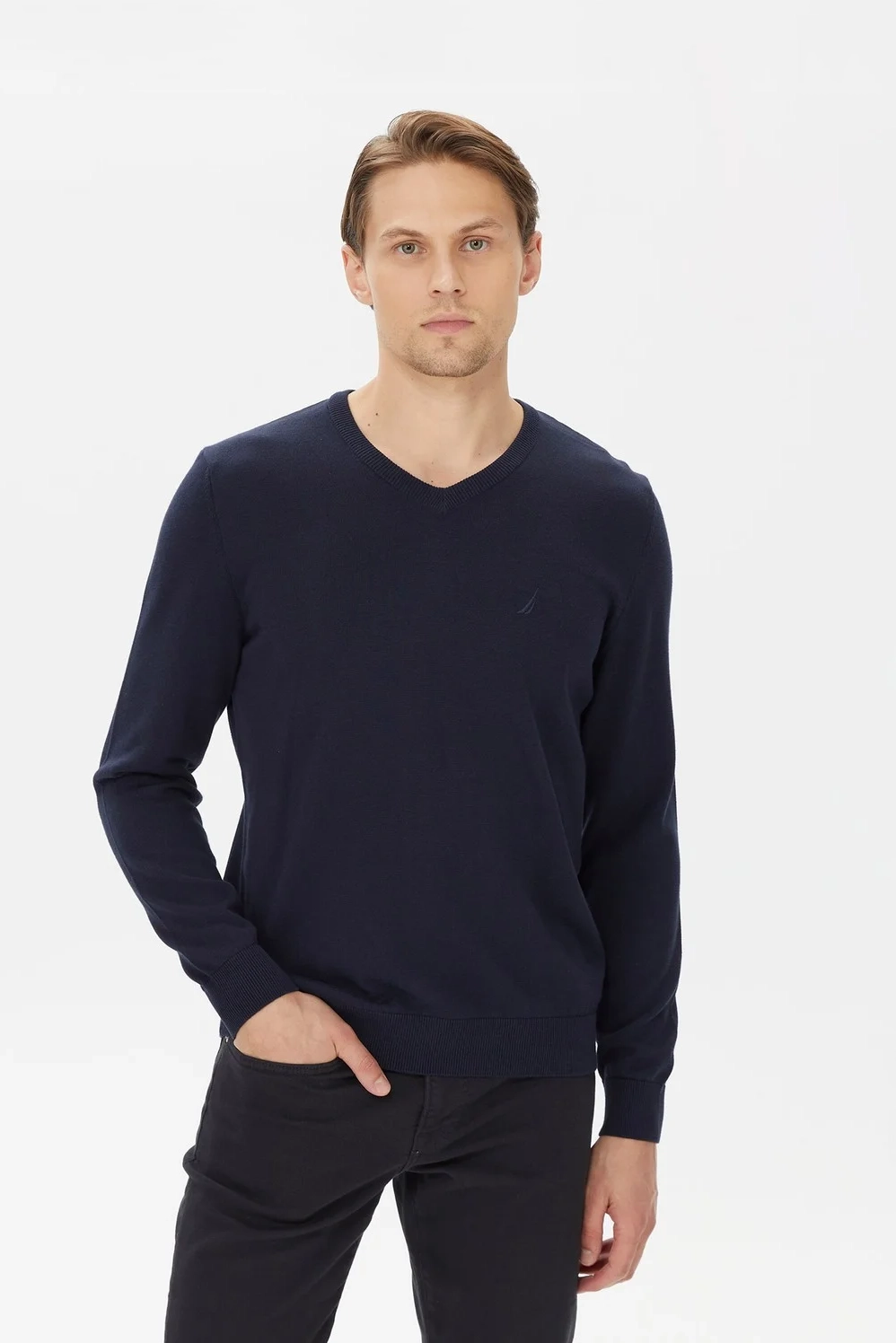 Erkek Standart Fit V Yaka Uzun Kollu Triko 