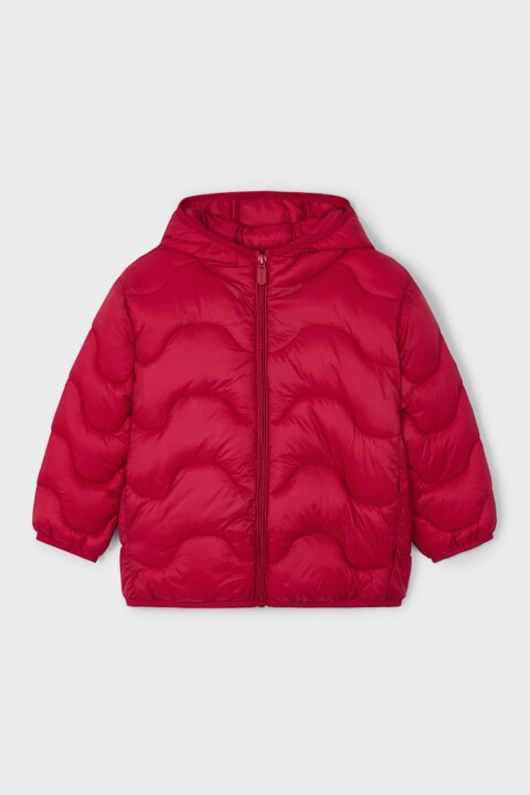 Unisex Çocuk Kapüşonlu Dalgalı Kapitone Şişme Mont - Kırmızı 