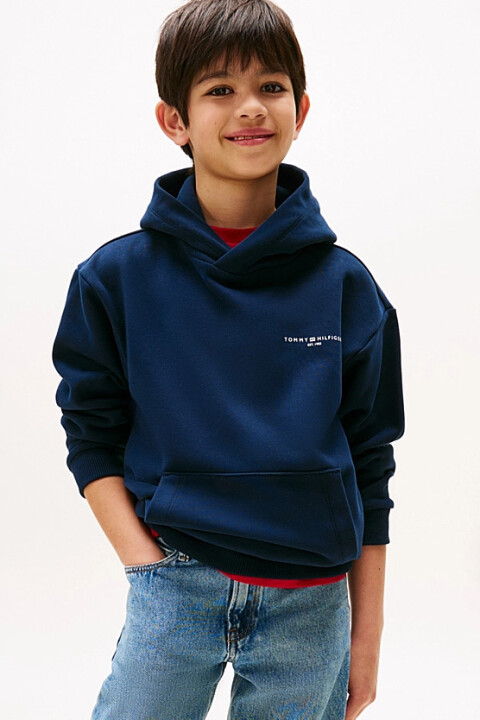 Unisex Çocuk Kapüşonlu Minimal Logo Baskılı Sweatshirt - Lacivert 