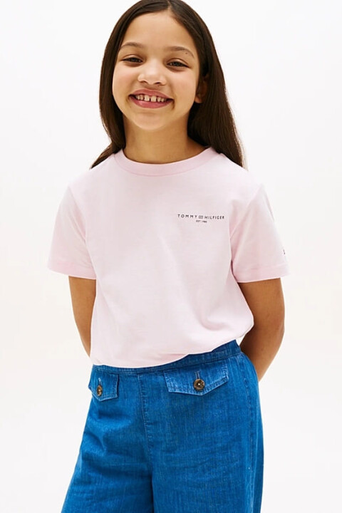 Unisex Çocuk Minimal Logo Baskılı T-Shirt – Pembe 