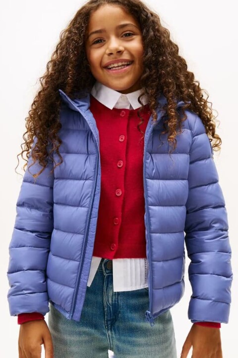 Unisex Çocuk Normal Kalıp Kapüşonlu Dolgulu Şişme Mont - Lila 