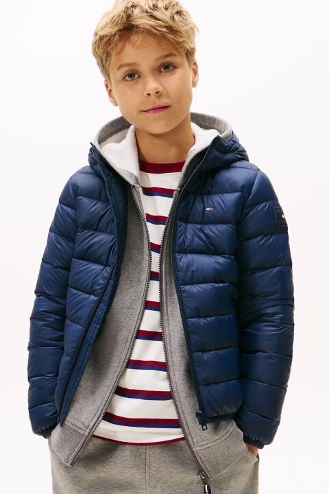 Unisex Çocuk Normal Kalıp Kapüşonlu Kumaşlı Şişme Mont - Lacivert 