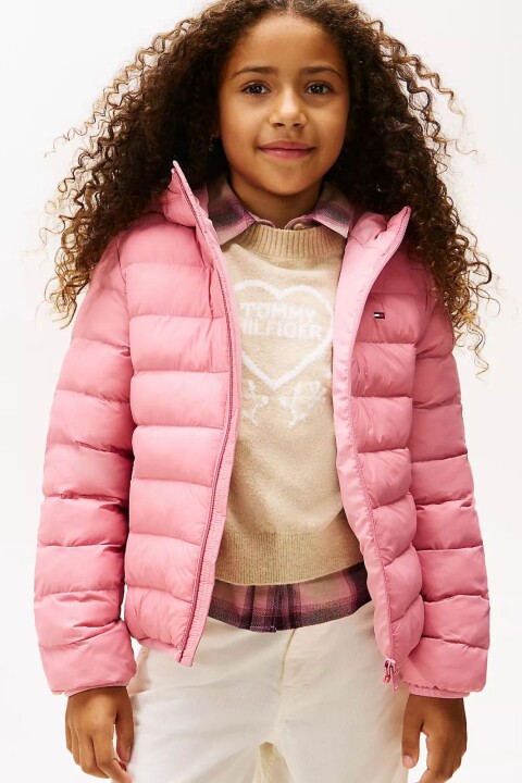 Unisex Çocuk Normal Kalıp Kapüşonlu Şişme Mont - Pembe 