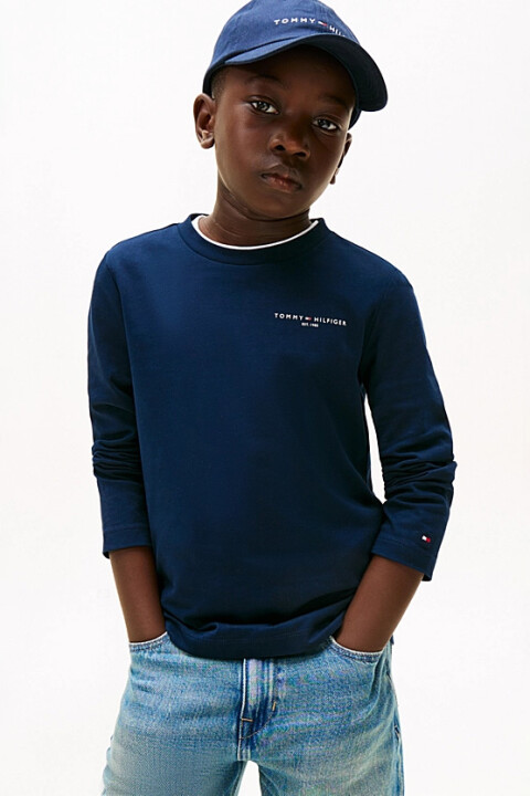 Unisex Çocuk Regular Kalıp Yazı Logolu Uzun Kollu T-Shirt - Lacivert 