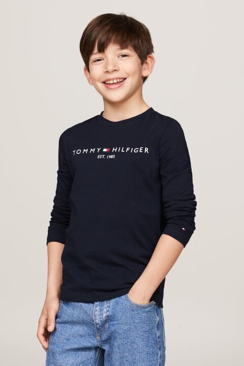 Unisex Çocuk Uzun Kollu Baskı Logolu T-Shirt - Lacivert 