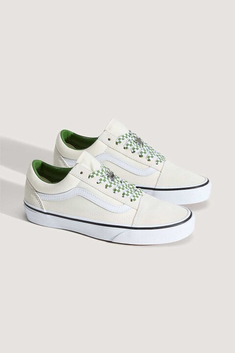 Unisex Old Skool Damalı Bağcıklı Sneaker - Krem/Yeşil 