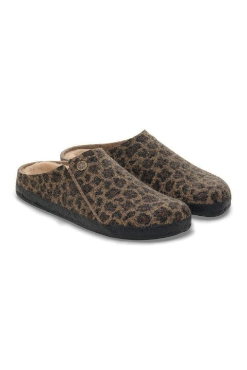 Unisex Zermatt Shearling Wo Leopar Terlik - Kahverengi 